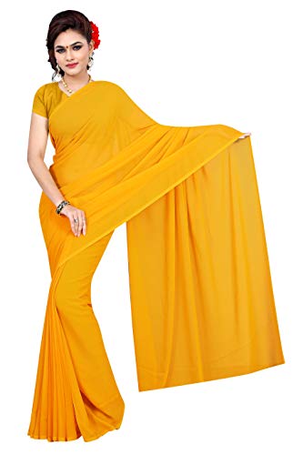 TreegoArt Fashion Frauen, s Georgette Plain Saree Mit Unstitched Bluse Stück (Plain Gold 755_Gold) von TreegoArt Fashion