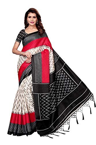 TreegoArt Fashion Frauen Banarasi Seide bedruckte Arbeit Saree mit Unstitchead Bluse Peace - (INSTA BLACK) von TreegoArt Fashion