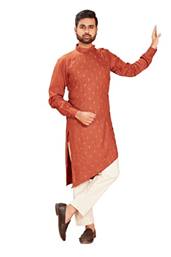 TreegoArt Fashion Heavy Cotton Ethnic Wear Kurta Pyjama Set Stickerei Butti für Herren -(Squirrel706-Orange-XL) von TreegoArt Fashion