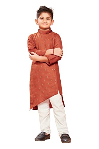 TreegoArt Fashion Kids Kurta Pyjama Set aus Baumwolle mit Stickerei Butti für Jungen -(Squirrel406-Orange-28) von TreegoArt Fashion