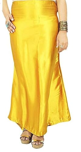 TreegoArt Fashion Mode Frauen Satin Petticoat Saree Unterrock Sari Unterwäsche Freie Größe Einstellbar, gelb, Einheitsgröße von TreegoArt Fashion