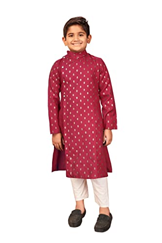 TreegoArt Modisches Kurta-Pyjama-Set aus Reiner Baumwolle für Kinder, Foliendruck, Butti und Tasche mit Knopf für Jungen (Squirrel502-Gajari-32) von TreegoArt Fashion