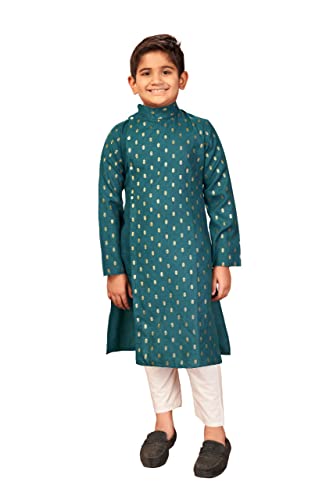 TreegoArt Modisches Kurta-Pyjama-Set aus Reiner Baumwolle für Kinder, Foliendruck, Butti und Tasche mit Knopf für Jungen (Squirrel504-Rama-30) von TreegoArt Fashion