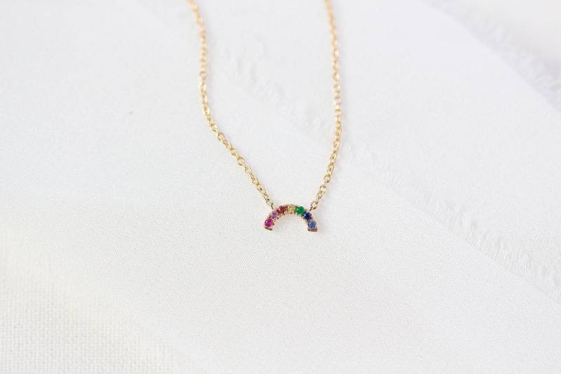 Mini Regenbogen Halskette - 14K Gelbgold Saphir Handgemachter Schmuck von Treenbee