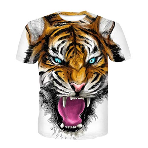 T Shirt Herren 3D Tier Drucken, Treer Unisex Sommer T-Shirt Casual Rundhals Kurzarm Shirt Tops Männer Beiläufige Hemden Sport Tops Blusen Lustige S-6XL (Weißer Tiger,L) von Treer-shop