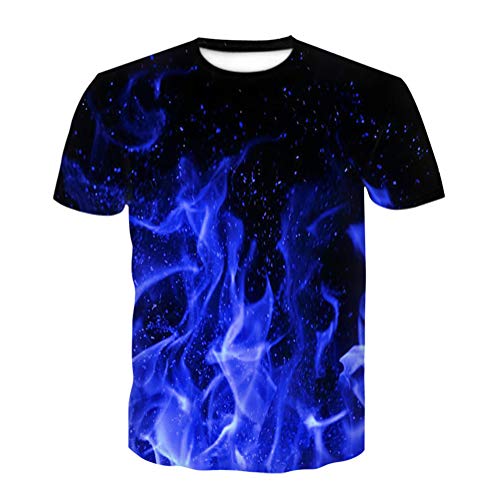 T Shirt Herren Farbe 3D Flamme Drucken, Treer Unisex Sommer T-Shirt Casual Rundhals Kurzarm Shirt Tops Männer Beiläufige Hemden Sport Tops Blusen Lustige S-6XL (Blaue Flamme,3XL) von Treer-shop