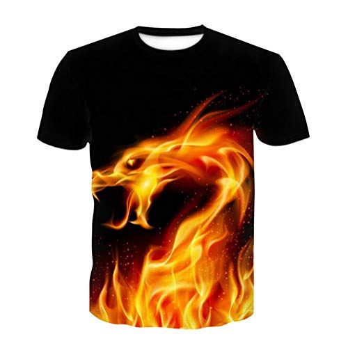 T Shirt Herren Farbe 3D Flamme Drucken, Treer Unisex Sommer T-Shirt Casual Rundhals Kurzarm Shirt Tops Männer Beiläufige Hemden Sport Tops Blusen Lustige S-6XL (Gelbe Flamme,3XL) von Treer-shop