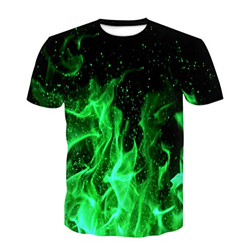 T Shirt Herren Farbe 3D Flamme Drucken, Treer Unisex Sommer T-Shirt Casual Rundhals Kurzarm Shirt Tops Männer Beiläufige Hemden Sport Tops Blusen Lustige S-6XL (Grüne Flamme,3XL) von Treer-shop