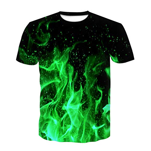 T Shirt Herren Farbe 3D Flamme Drucken, Treer Unisex Sommer T-Shirt Casual Rundhals Kurzarm Shirt Tops Männer Beiläufige Hemden Sport Tops Blusen Lustige S-6XL (Grüne Flamme,XXL) von Treer-shop