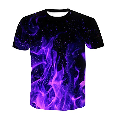 T Shirt Herren Farbe 3D Flamme Drucken, Treer Unisex Sommer T-Shirt Casual Rundhals Kurzarm Shirt Tops Männer Beiläufige Hemden Sport Tops Blusen Lustige S-6XL (Lila Flamme,L) von Treer-shop