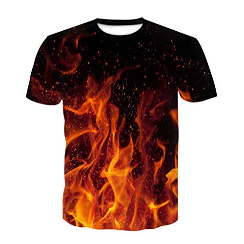 T Shirt Herren Farbe 3D Flamme Drucken, Treer Unisex Sommer T-Shirt Casual Rundhals Kurzarm Shirt Tops Männer Beiläufige Hemden Sport Tops Blusen Lustige S-6XL (Rote Flamme,5XL) von Treer-shop