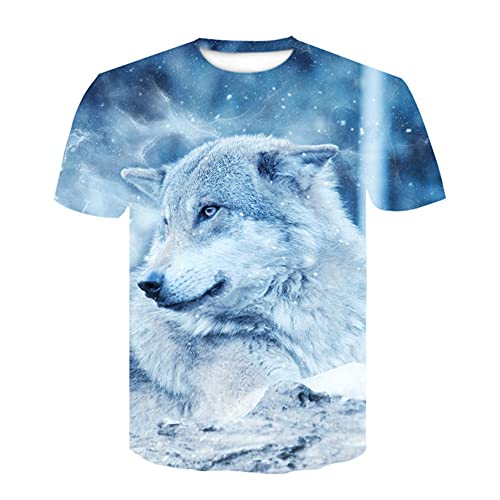 T Shirt Herren Farbe 3D Wolf Drucken, Treer Unisex Sommer T-Shirt Casual Rundhals Kurzarm Shirt Tops Männer Beiläufige Hemden Sport Tops Blusen Lustige S-6XL (Blau Wolf,6XL) von Treer-shop