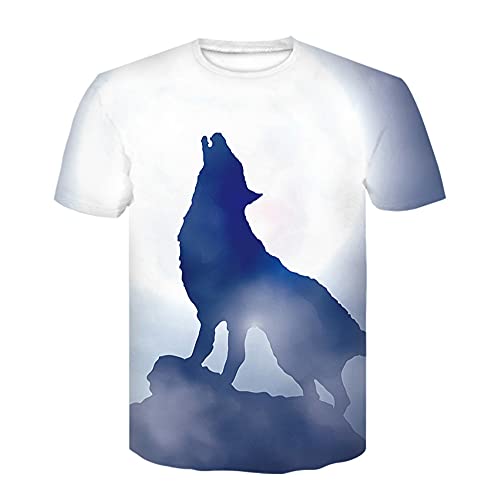 T Shirt Herren Farbe 3D Wolf Drucken, Treer Unisex Sommer T-Shirt Casual Rundhals Kurzarm Shirt Tops Männer Beiläufige Hemden Sport Tops Blusen Lustige S-6XL (Blau und weiß Wolf,S) von Treer-shop