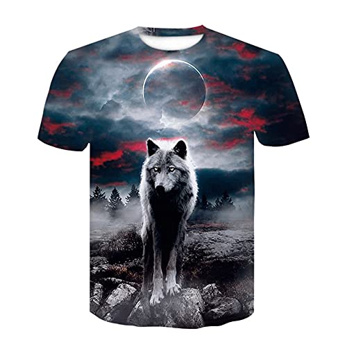 T Shirt Herren Farbe 3D Wolf Drucken, Treer Unisex Sommer T-Shirt Casual Rundhals Kurzarm Shirt Tops Männer Beiläufige Hemden Sport Tops Blusen Lustige S-6XL (Dunkelgrau Wolf,6XL) von Treer-shop