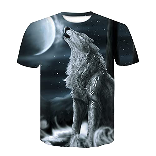 T Shirt Herren Farbe 3D Wolf Drucken, Treer Unisex Sommer T-Shirt Casual Rundhals Kurzarm Shirt Tops Männer Beiläufige Hemden Sport Tops Blusen Lustige S-6XL (Monat Wolf,6XL) von Treer-shop