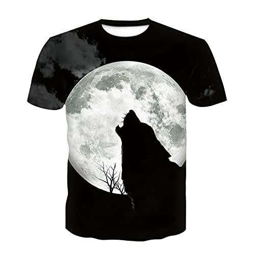 T Shirt Herren Farbe 3D Wolf Drucken, Treer Unisex Sommer T-Shirt Casual Rundhals Kurzarm Shirt Tops Männer Beiläufige Hemden Sport Tops Blusen Lustige S-6XL (Nachtmond Wolf,4XL) von Treer-shop