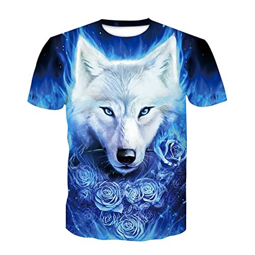 T Shirt Herren Farbe 3D Wolf Drucken, Treer Unisex Sommer T-Shirt Casual Rundhals Kurzarm Shirt Tops Männer Beiläufige Hemden Sport Tops Blusen Lustige S-6XL (Rose Wolf,3XL) von Treer-shop