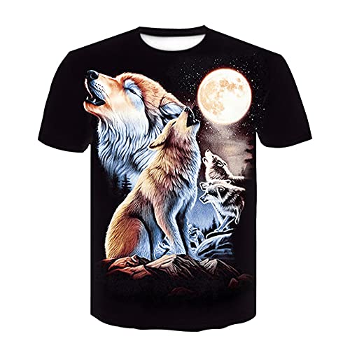 T Shirt Herren Farbe 3D Wolf Drucken, Treer Unisex Sommer T-Shirt Casual Rundhals Kurzarm Shirt Tops Männer Beiläufige Hemden Sport Tops Blusen Lustige S-6XL (Schwarz Wolf,S) von Treer-shop