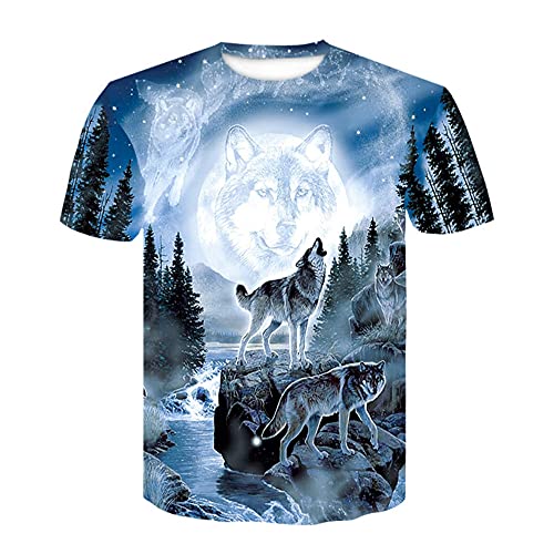 T Shirt Herren Farbe 3D Wolf Drucken, Treer Unisex Sommer T-Shirt Casual Rundhals Kurzarm Shirt Tops Männer Beiläufige Hemden Sport Tops Blusen Lustige S-6XL (Wald Wolf,3XL) von Treer-shop