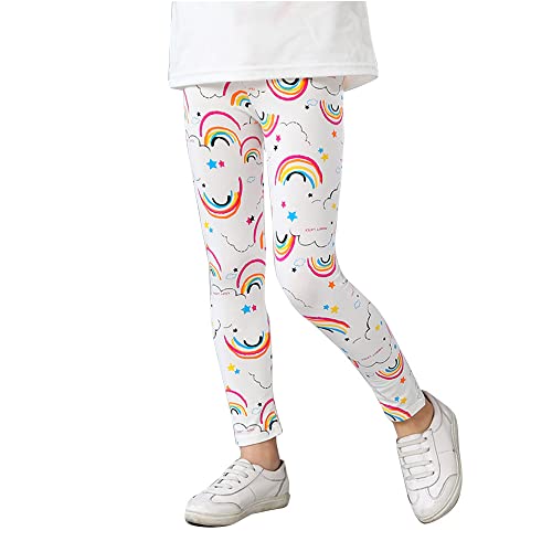 Treer Mädchen Leggings Modaler Stoff - Mode Bunt Druck Design - Lässig Atmungsaktiv Weich Leichte Leggings, Kinder Elastisch Drucken Knöchellang Hosen für 3-11 Jahre (120cm,Regenbogen) von Treer-shop
