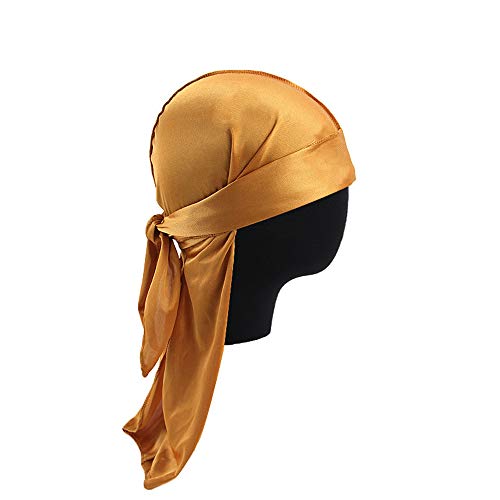 Treer 1 Stück Durag Unisex Sport Kopfbedeckung Kopftuch, Atmungsaktiver Pirat Cap Radfahren Bandana Fahrrad Motorrad Piratentuch Stirnband Biker Hat Laufen Mütze Helmmütze (One size,Golden) von Treer