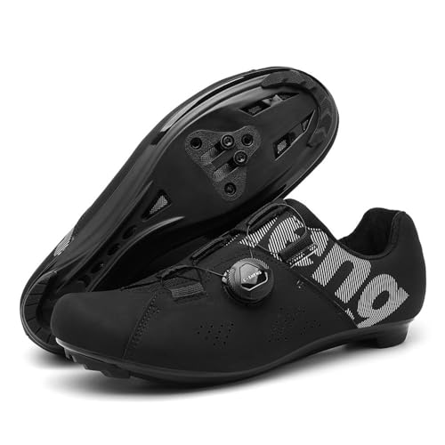 Treer 2025 Fahrradschuhe Herren Damen, Rennradschuhe mit Cleats SPD Schuhe Rennrad Schuh Mountain Bikes Schuhe, Kompatibel Outdoor Radschuhe Fahrrad Indoor Spin 36EU-45EU (Schwarz,43) von Treer