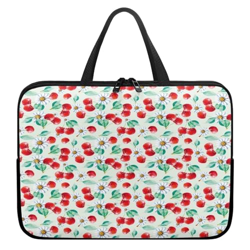Treer 3D Obstdruck Laptoptasche, Handtasche Damen Herren, Laptop Tasche mit Reißverschluss, Wasserdichte Laptop Rucksack, Notebook Tasche für Reisen/Business/Schule (Kirsche,12 Zoll) von Treer