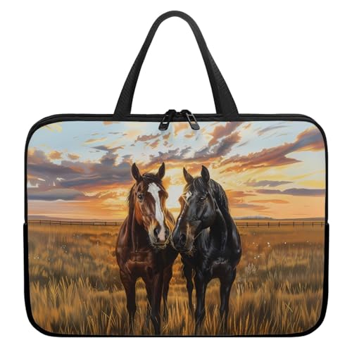Treer 3D Pferden Muster Laptoptasche,Handtasche Damen Herren, Laptop Tasche mit Reißverschluss, Wasserdichte Laptop Rucksack, Notebook Tasche für Reisen/Business/Schule (Wiese,10 Zoll) von Treer