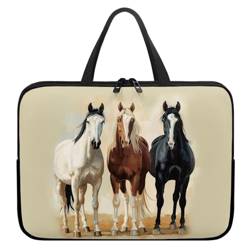 Treer 3D-Tierpferd-Druck Laptoptasche,Handtasche Damen Herren, Laptop Tasche mit Reißverschluss, Wasserdichte Laptop Rucksack, Notebook Tasche für Reisen/Business/Schule (Pferd 2,12 Zoll) von Treer