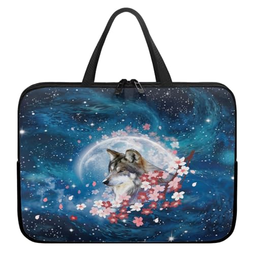 Treer 3D-Wolfsmuster Laptoptasche, Handtasche Damen Herren, Laptop Tasche mit Reißverschluss, Wasserdichte Laptop Rucksack, Notebook Tasche für Reisen/Business/Schule (Sakura,10 Zoll) von Treer