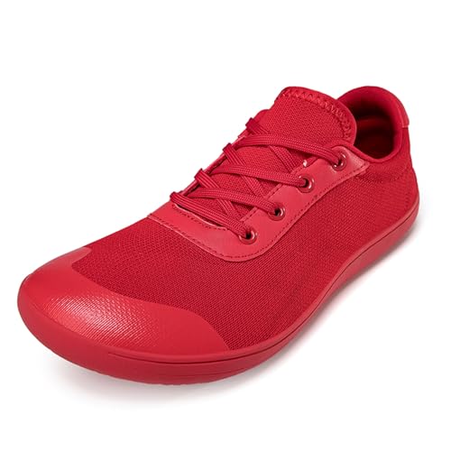 Treer Breite Barfußschuhe Herren Damen, Barfussschuhe rutschfest Atmungsaktive Barfußschuhe Flache Mesh Barfussschuhe Sommer Minimalistische Trekkingschuhe Wanderschuhe 39-48 Rot von Treer
