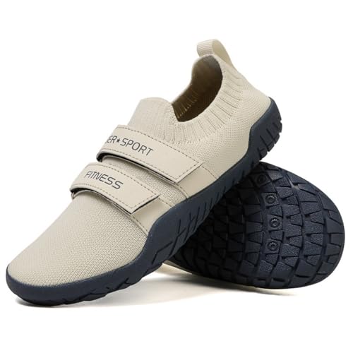 Treer Breite Barfußschuhe Herren Damen, Barfussschuhe rutschfest Haken und Schlaufe Barfußschuhe Flache Barfussschuhe Sommer Minimalistische Trekkingschuhe (Khaki Blau,45) von Treer