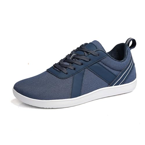 Treer Breite Barfußschuhe Herren Damen, rutschfest Barfussschuhe Lässig Barfußschuhe Atmungsaktives Netzgewebe Barfussschuhe, Minimalistische Trekkingschuhe (Blau - Weiß,46) von Treer