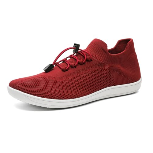 Treer Breite Barfußschuhe Herren Damen, rutschfest Barfussschuhe Lässig Barfußschuhe Atmungsaktives Netzgewebe Barfussschuhe, Minimalistische Trekkingschuhe (Burgunderrot 0,39) von Treer