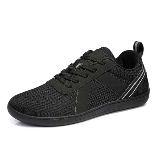 Treer Breite Barfußschuhe Herren Damen, rutschfest Barfussschuhe Lässig Barfußschuhe Atmungsaktives Netzgewebe Barfussschuhe, Minimalistische Trekkingschuhe (Ganz Schwarz,42) von Treer