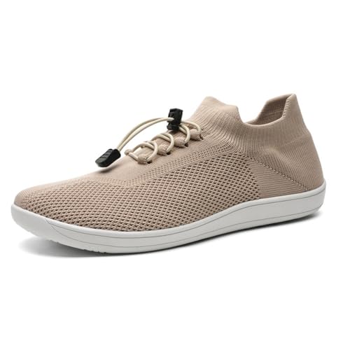 Treer Breite Barfußschuhe Herren Damen, rutschfest Barfussschuhe Lässig Barfußschuhe Atmungsaktives Netzgewebe Barfussschuhe, Minimalistische Trekkingschuhe (Khaki 0,40) von Treer
