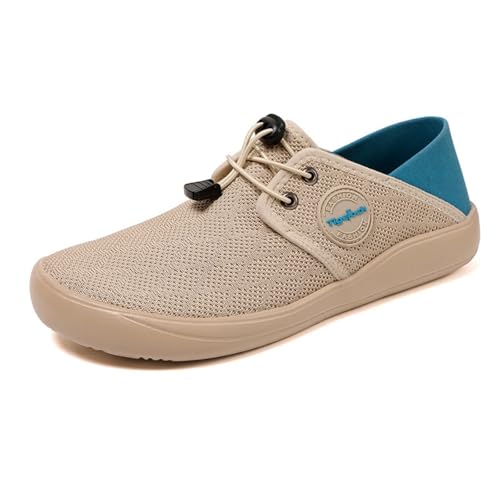 Treer Breite Barfußschuhe Herren Damen, rutschfest Barfussschuhe Lässig Barfußschuhe Atmungsaktives Netzgewebe Barfussschuhe, Minimalistische Trekkingschuhe (Khaki Blau,44) von Treer