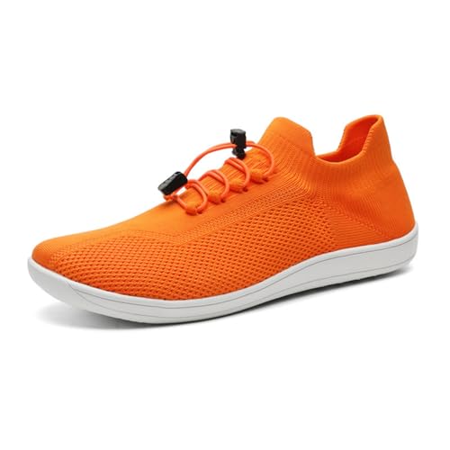 Treer Breite Barfußschuhe Herren Damen, rutschfest Barfussschuhe Lässig Barfußschuhe Atmungsaktives Netzgewebe Barfussschuhe, Minimalistische Trekkingschuhe (Orange 0,38) von Treer
