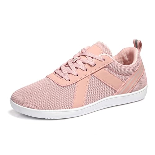 Treer Breite Barfußschuhe Herren Damen, rutschfest Barfussschuhe Lässig Barfußschuhe Atmungsaktives Netzgewebe Barfussschuhe, Minimalistische Trekkingschuhe (Rosa - Weiß,41) von Treer