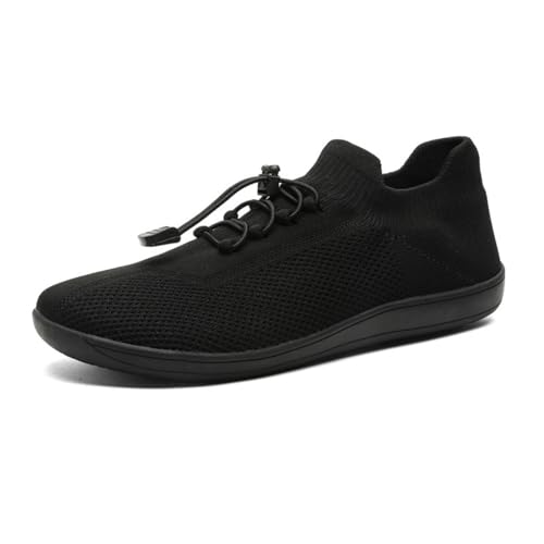 Treer Breite Barfußschuhe Herren Damen, rutschfest Barfussschuhe Lässig Barfußschuhe Atmungsaktives Netzgewebe Barfussschuhe, Minimalistische Trekkingschuhe (Schwarz 0,37) von Treer