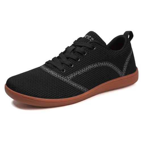 Treer Breite Barfußschuhe Herren Damen, rutschfest Barfussschuhe Lässig Barfußschuhe Atmungsaktives Netzgewebe Barfussschuhe, Minimalistische Trekkingschuhe (Schwarz 1,41) von Treer