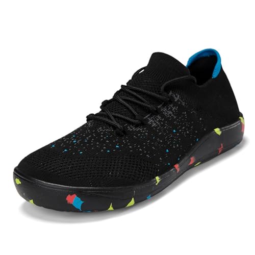 Treer Breite Barfußschuhe Herren Damen, rutschfest Barfussschuhe Lässig Barfußschuhe Atmungsaktives Netzgewebe Barfussschuhe, Minimalistische Trekkingschuhe (Schwarz Farbig,48) von Treer