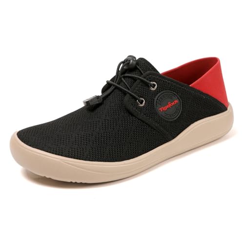 Treer Breite Barfußschuhe Herren Damen, rutschfest Barfussschuhe Lässig Barfußschuhe Atmungsaktives Netzgewebe Barfussschuhe, Minimalistische Trekkingschuhe (Schwarz Rot,44) von Treer