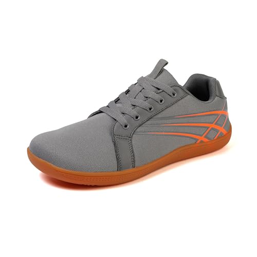 Treer Breite Barfußschuhe Herren Damen, rutschfest Barfussschuhe Lässig Barfußschuhe Flache Barfussschuhe, Netz Minimalistische Trekkingschuhe Wanderschuhe (Grau Orange,43) von Treer