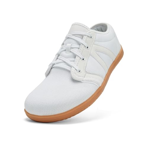 Treer Breite Barfußschuhe Herren Damen Weiß Barfussschuhe rutschfest Atmungsaktive Barfußschuhe Flache, Mesh Barfussschuhe Sommer Minimalistische Trekkingschuhe Wanderschuhe 36-47 von Treer
