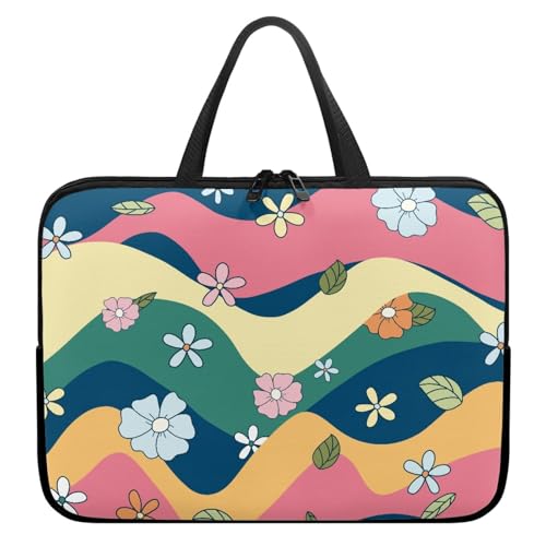 Treer Bunt Blumenstil Laptoptasche, Handtasche Damen Herren, Laptop Tasche mit Reißverschluss, Wasserdichte Laptop Rucksack,Notebook Tasche für Reisen/Business/Schule (Blumen,10 Zoll) von Treer