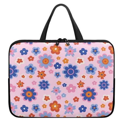 Treer Bunt Blumenstil Laptoptasche, Handtasche Damen Herren, Laptop Tasche mit Reißverschluss, Wasserdichte Laptop Rucksack,Notebook Tasche für Reisen/Business/Schule (Rosa,10 Zoll) von Treer