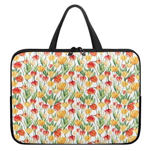 Treer Bunte Tulpenblumen Laptoptasche, Handtasche Damen Herren, Laptop Tasche mit Reißverschluss, Wasserdichte Laptop Rucksack, Notebook Tasche für Reisen/Business/Schule (Tulpen,12 Zoll) von Treer