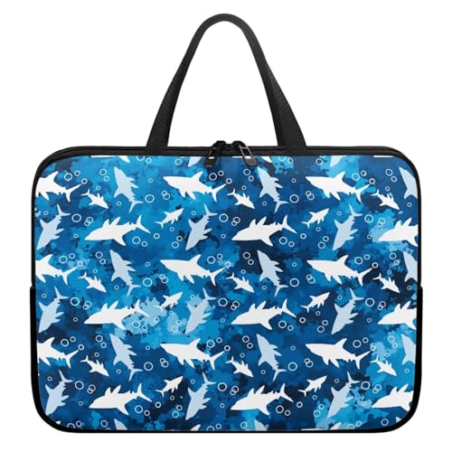 Treer Cartoon-Hai Druck Laptoptasche, Handtasche Damen Herren, Laptop Tasche mit Reißverschluss, Wasserdichte Laptop Rucksack,Notebook Tasche für Reisen/Business/Schule (Blau,17 Zoll) von Treer