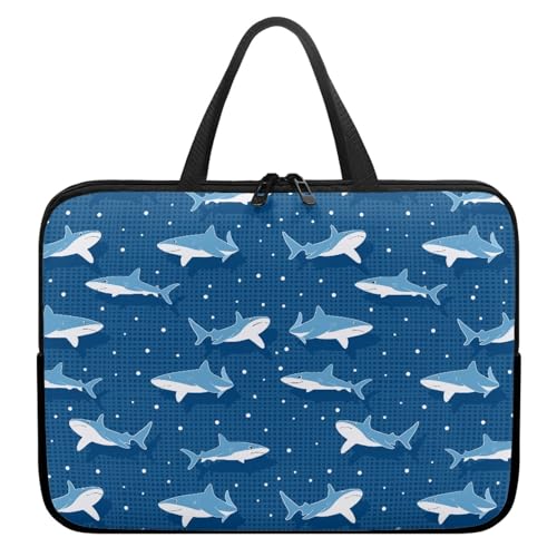 Treer Cartoon-Hai Druck Laptoptasche, Handtasche Damen Herren, Laptop Tasche mit Reißverschluss, Wasserdichte Laptop Rucksack,Notebook Tasche für Reisen/Business/Schule (Blau 2,17 Zoll) von Treer